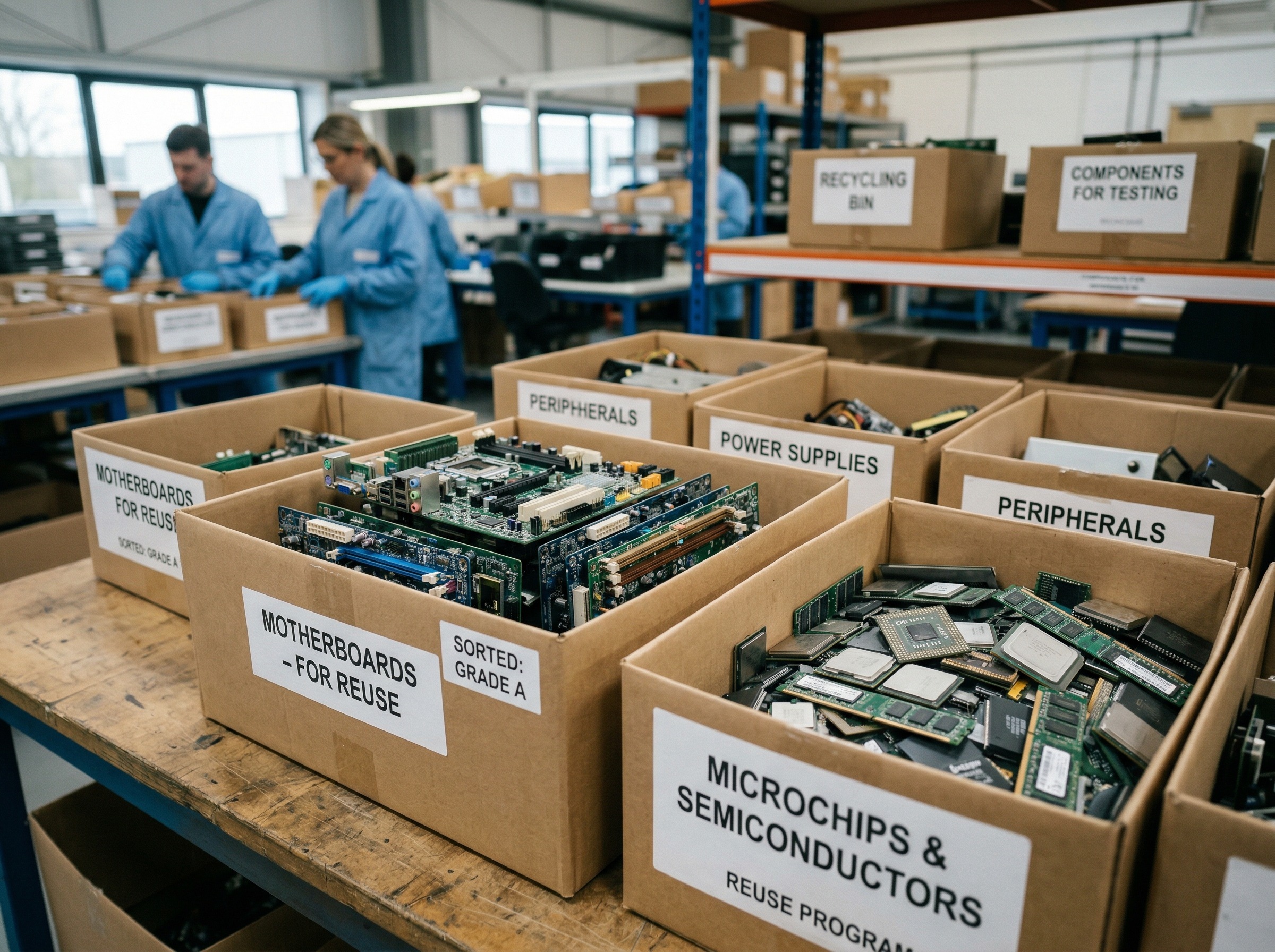 IT equipment sorted in a recycling center by professional ITAD team for recycling
