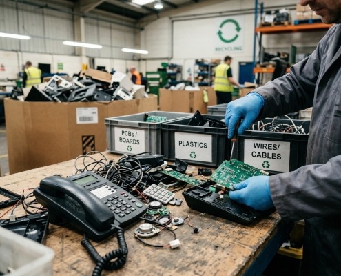 electronics pickup followed by sorting and recycling of old hardware