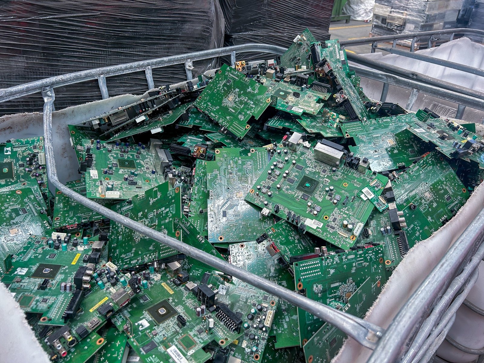 E-waste solutions include discarded motherboards, such as those found in PCs.
