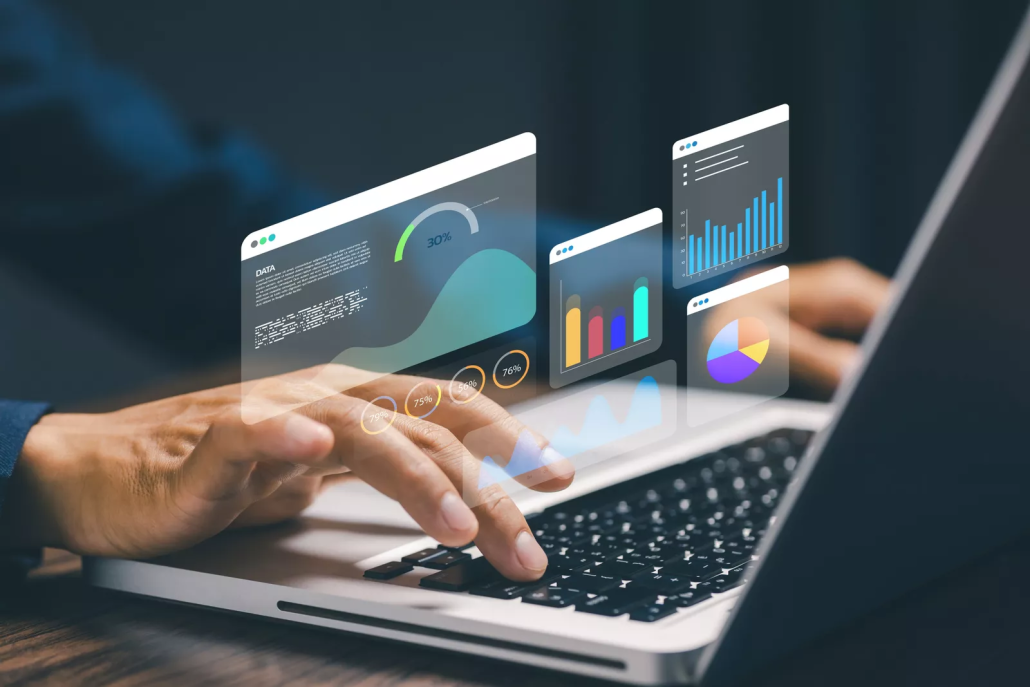 Business dashboard used to track sustainable technology performance metrics