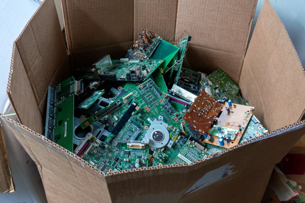 Circuit boards collected for sorting and recovery of valuable materials