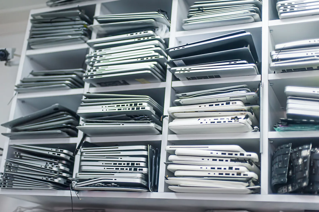 Used business laptops awaiting processing and resale