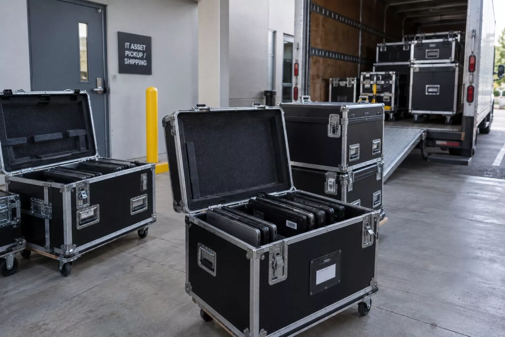 Retired IT assets secured for documented handoff to an ITAD provider