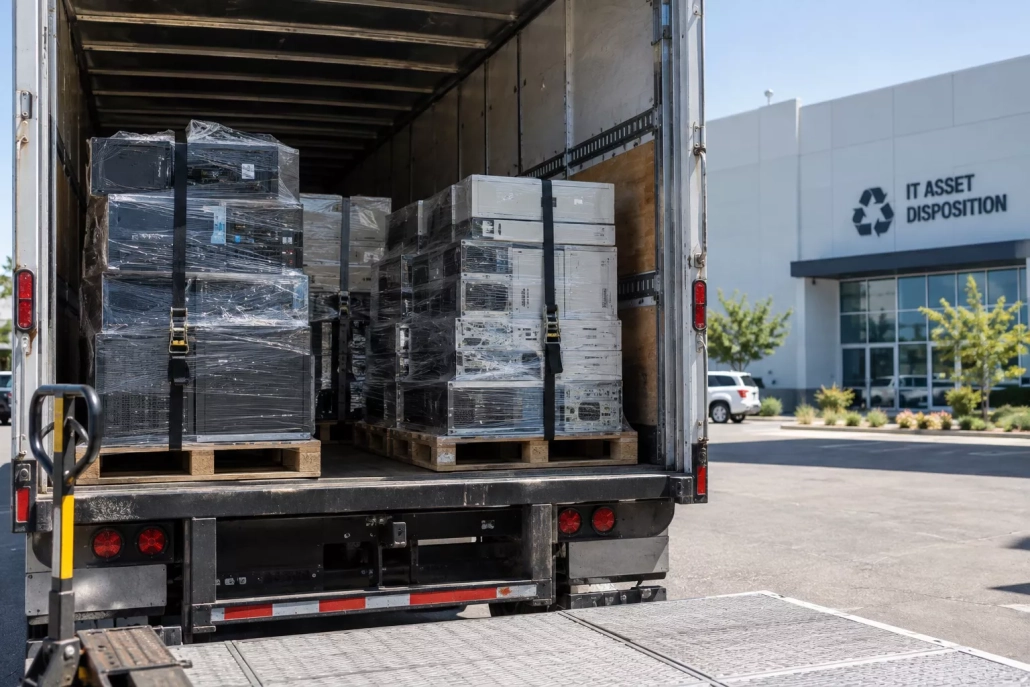Bulk retired electronics secured for compliant corporate e-waste transportation