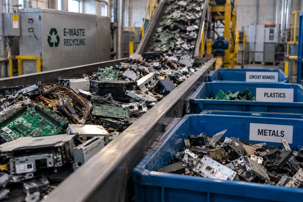 Bulk corporate electronic equipment collected for certified e-waste recycling
