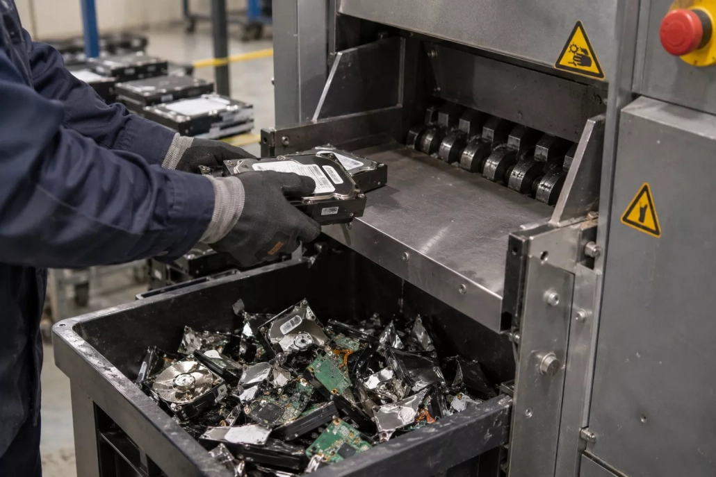 Secure destruction of retired hard drives as part of an IT governance disposal process